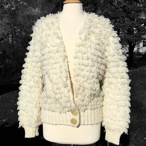 Vintage Clovis Ruffin Knit Shaggy Sweater Cardigan - Picture 1 of 11